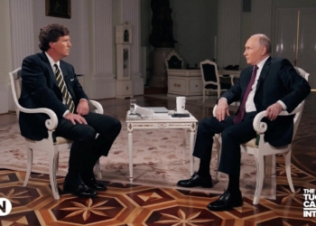 Russian President Vladimir Putin speaks during an interview with U.S. television host Tucker Carlson in Moscow, Russia, February 6, 2024, in this still image taken from video released February 8, 2024. Courtesy of Tucker Carlson Network/Handout via REUTERS    THIS IMAGE HAS BEEN SUPPLIED BY A THIRD PARTY. MANDATORY CREDIT. NO RESALES. NO ARCHIVES